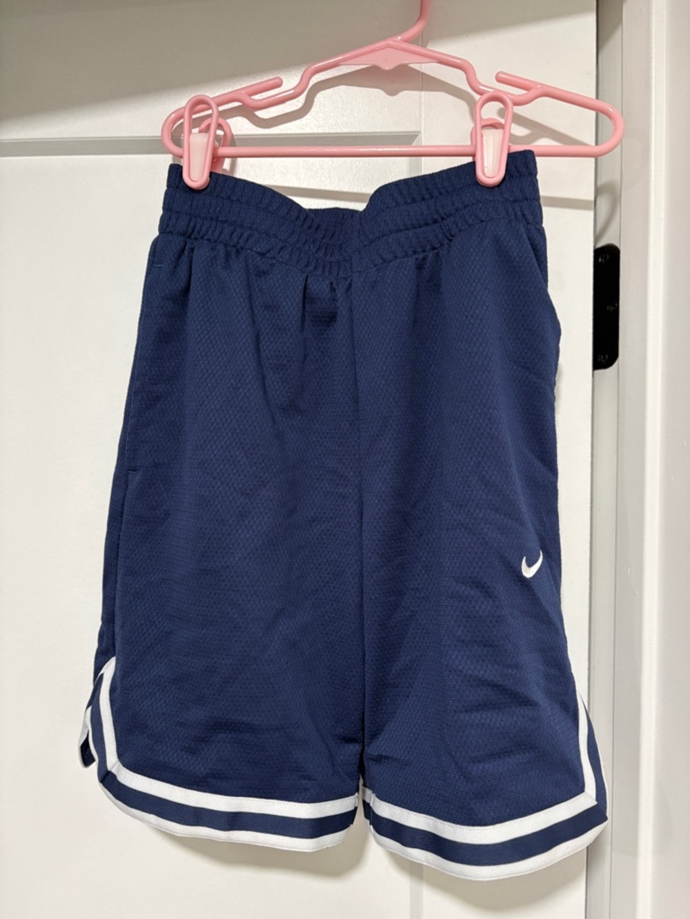 Nike Kids Navy Blue Athletic Mesh Shorts with White Trim